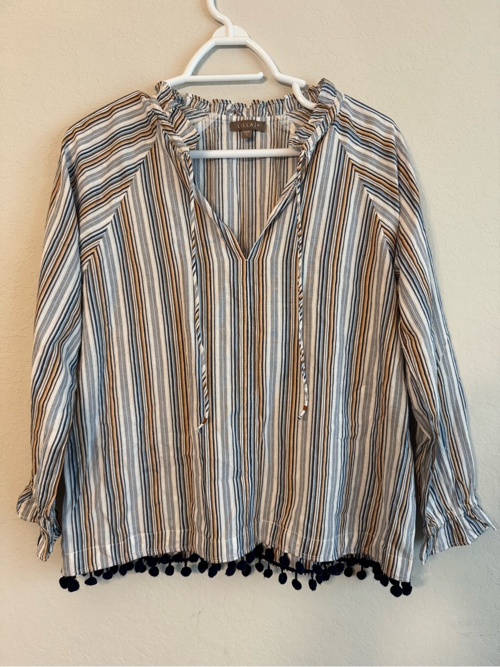 Lilla P Striped Boho Pom Pom Top